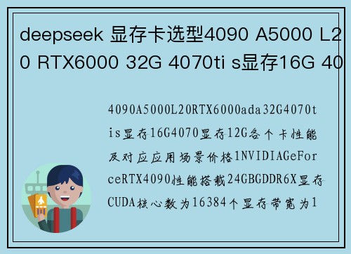 deepseek 显存卡选型4090 A5000 L20 RTX6000 32G 4070ti s显存16G 4070