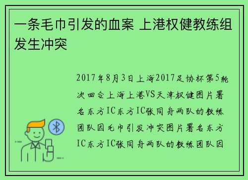 一条毛巾引发的血案 上港权健教练组发生冲突