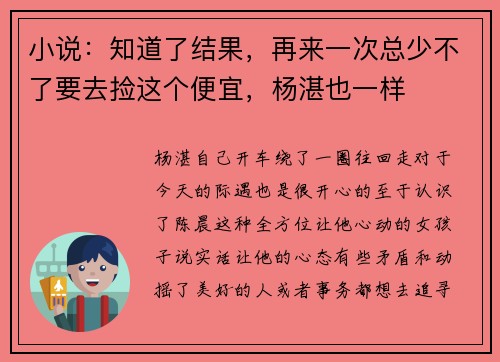 小说：知道了结果，再来一次总少不了要去捡这个便宜，杨湛也一样