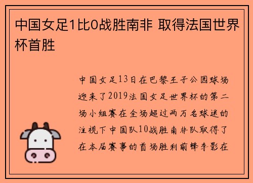 中国女足1比0战胜南非 取得法国世界杯首胜